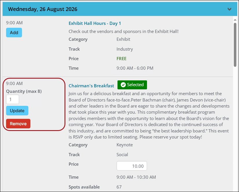 Be sure to check the maximum registrations per registrant option.